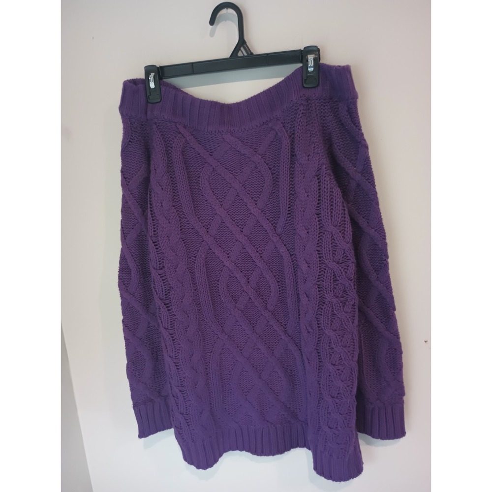 Off Shoulder Cable Knit Sweater Womens 0L Dark Purple Chunky Long Sleeve...